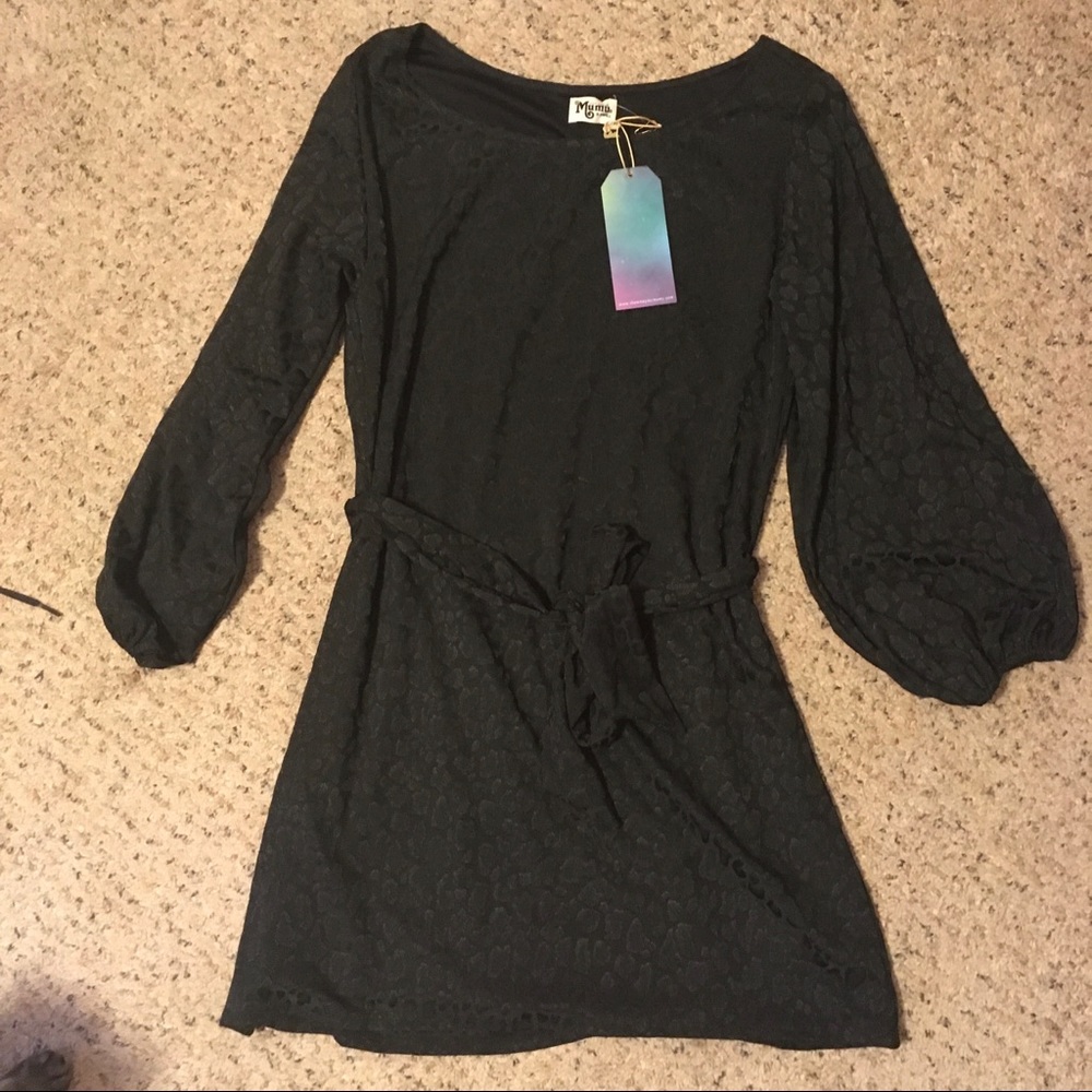 Show Me Your Mumu black on black leopard print balloon sleeve mini dress SMYM